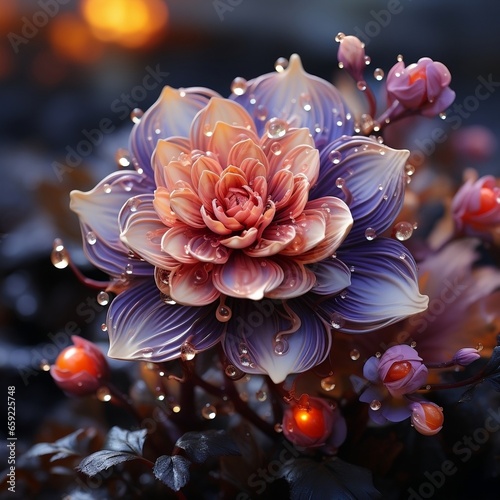 Colorful flowers in the dark, photorealistic details, backlight