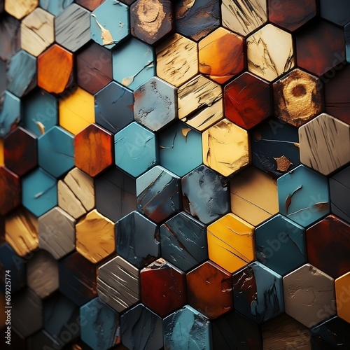 Colorful hexagon background with color block patterns