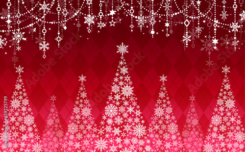 雪の結晶クリスマスツリー_チェック赤_横3