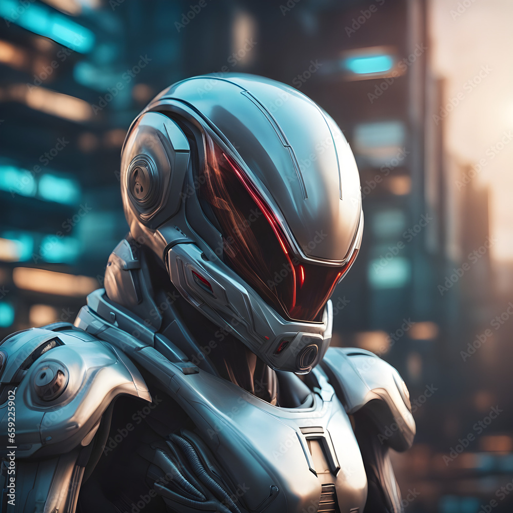 Capacete e armadura futurista