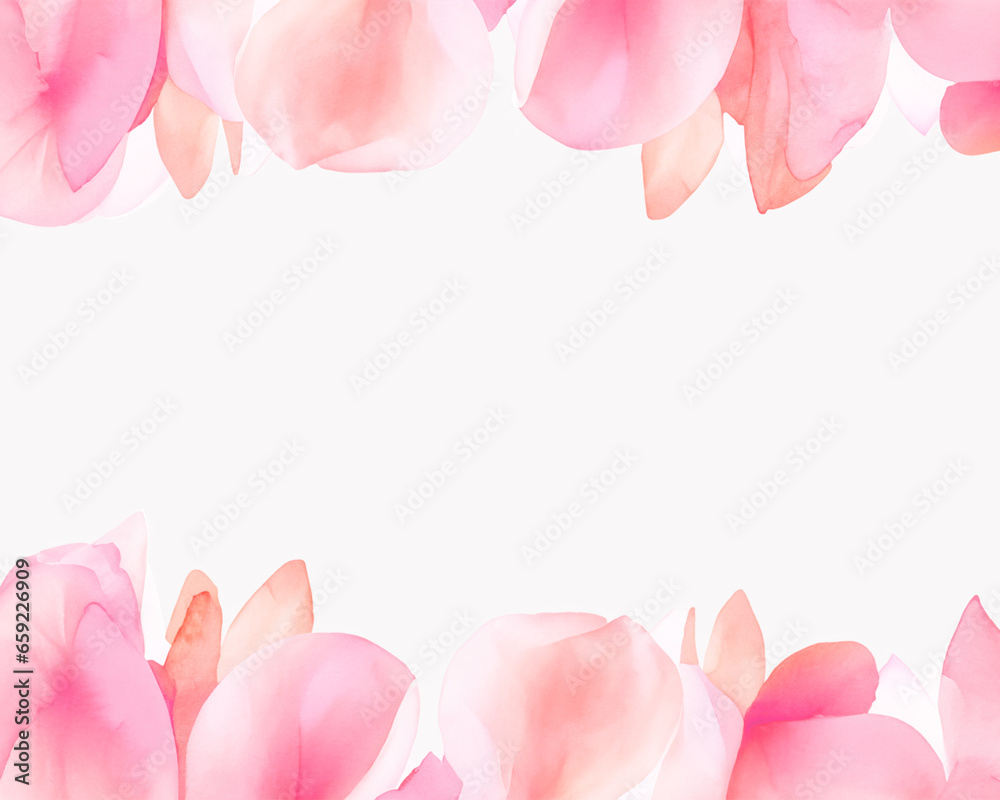ピンクの花びらが舞う水彩背景フレーム