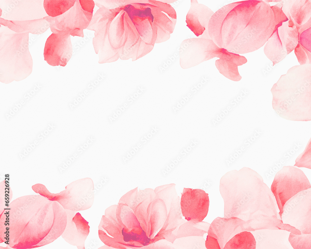 ピンクの花びらが舞う水彩背景フレーム