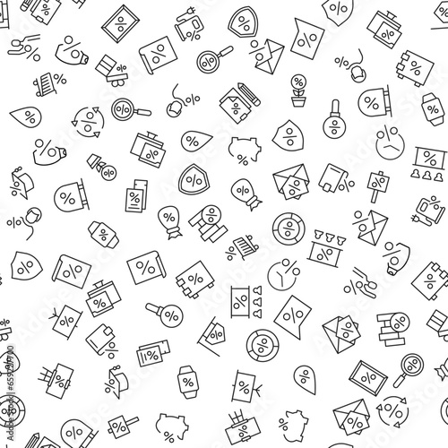 Percent Sign inside of Bag, Shield, Magnifying Glass, Shampoo, Flower Seamless Pattern for printing, wrapping, design, sites, shops, apps