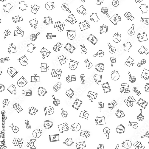 Percent Sign by Pig, Giftbox, Shield, Signboard, Coins Seamless Pattern for printing, wrapping, design, sites, shops, apps