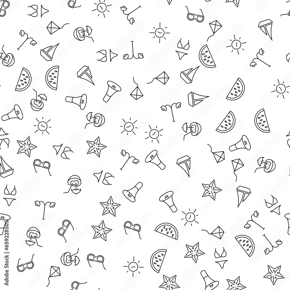 Beach, Travel and Vacation Seamless Pattern for printing, wrapping, design, sites, shops, apps