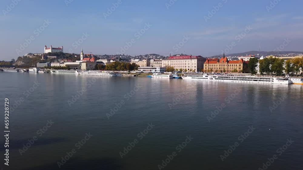 Bratislava Slovakia Cityscape Skyline, Castle and Historic Buildings on Riverbank of Danube Rive Bratislava Slovakia Cityscape Skyline, Castle and Historic Buildings on Riverbank of Danube Rive