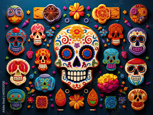 Sugar skull grouping illustration. Day of the dead holiday