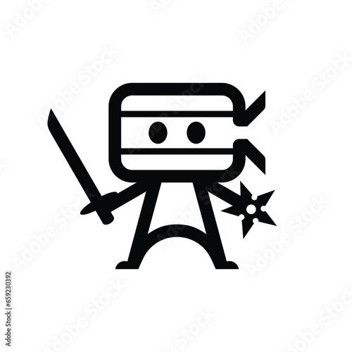 Square-headed ninja holding katana sword and shuriken.
