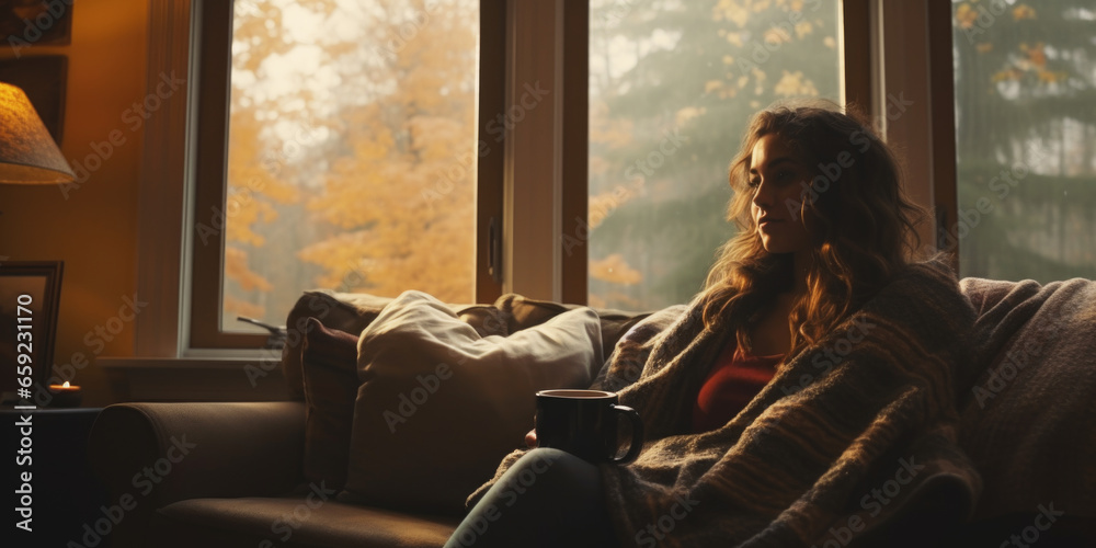Young Woman with Coffee sitting by the window Young Woman with Coffee sitting by the window
