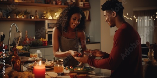 Young Black Couple Making Dinner