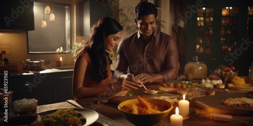 Young Indian couple making holiday dinner