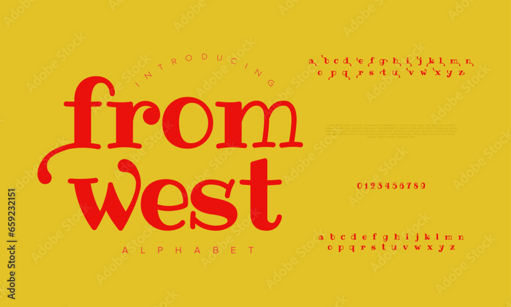Fototapeta premium Fromwest creative modern urban alphabet font. Digital abstract moslem, futuristic, fashion, sport, minimal technology typography. Simple numeric vector illustration
