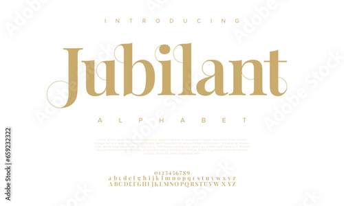 Jubilantpremium luxury elegant alphabet letters and numbers. Elegant wedding typography classic serif font decorative vintage retro. Creative vector illustration