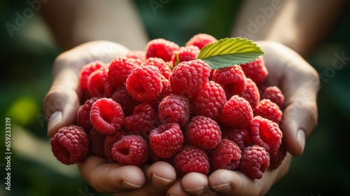 Hand holding fresh grape raspberries