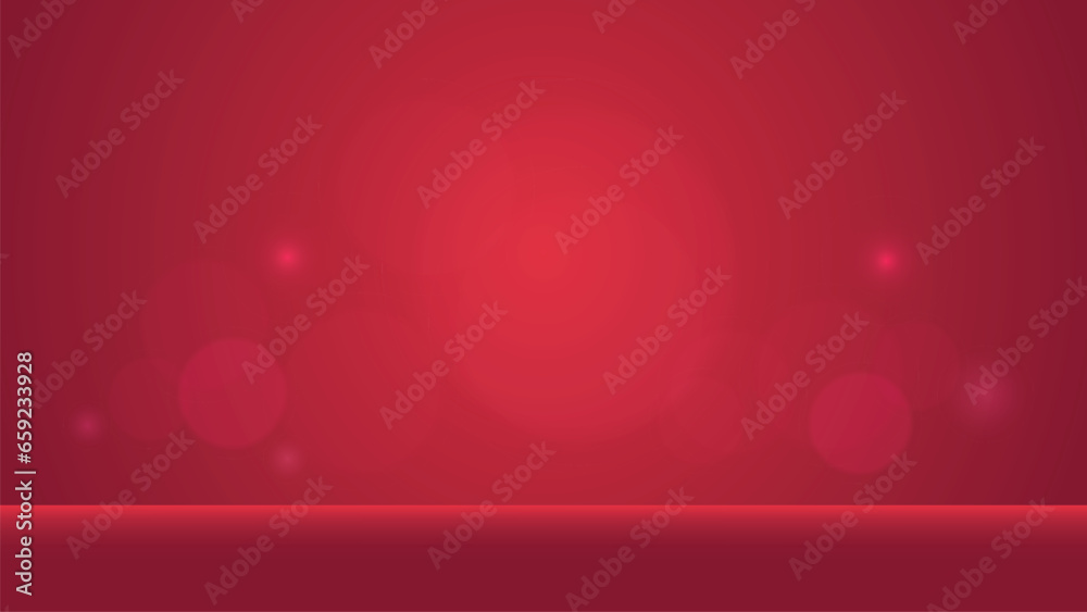 Red gradient background with bokeh effect.