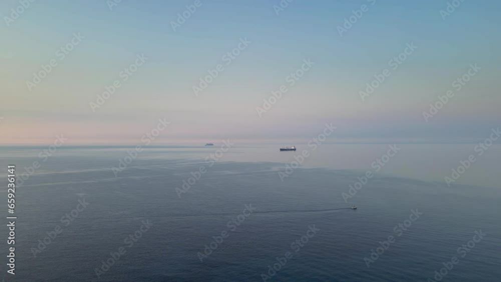 Drone view of the sea bay with ships. Drone view of the sea bay with ships.