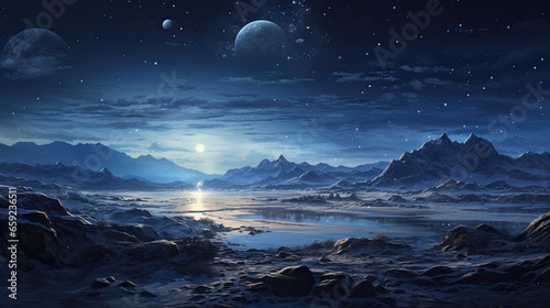 Surreal spectacular icy landscape on another planet
