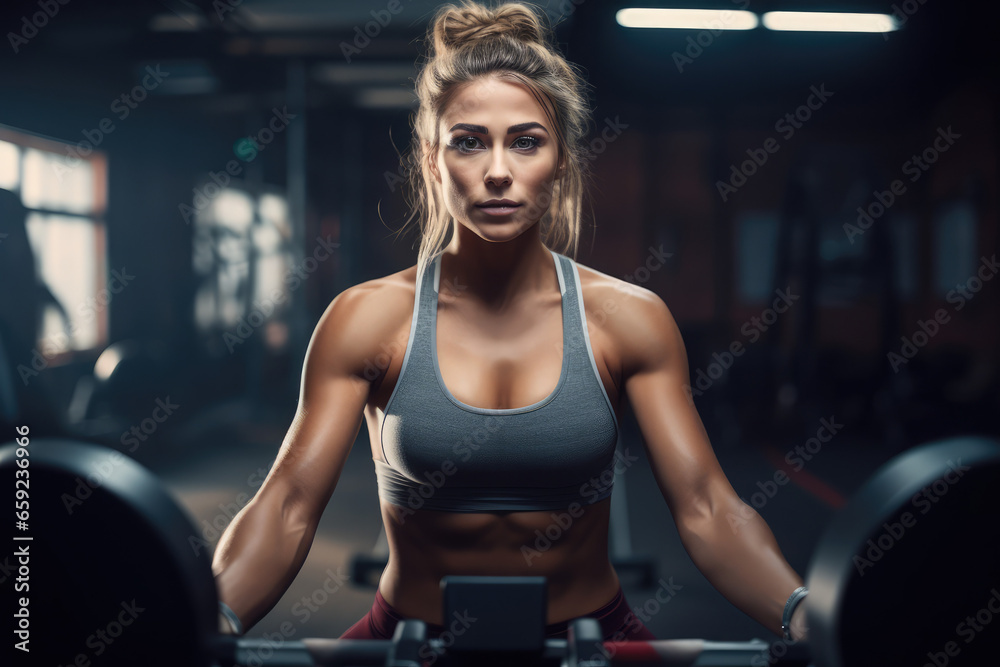 a girl Gym Member Using The Rowing Machine