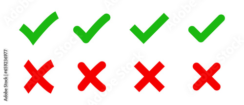 Green check mark and red cross mark icon set