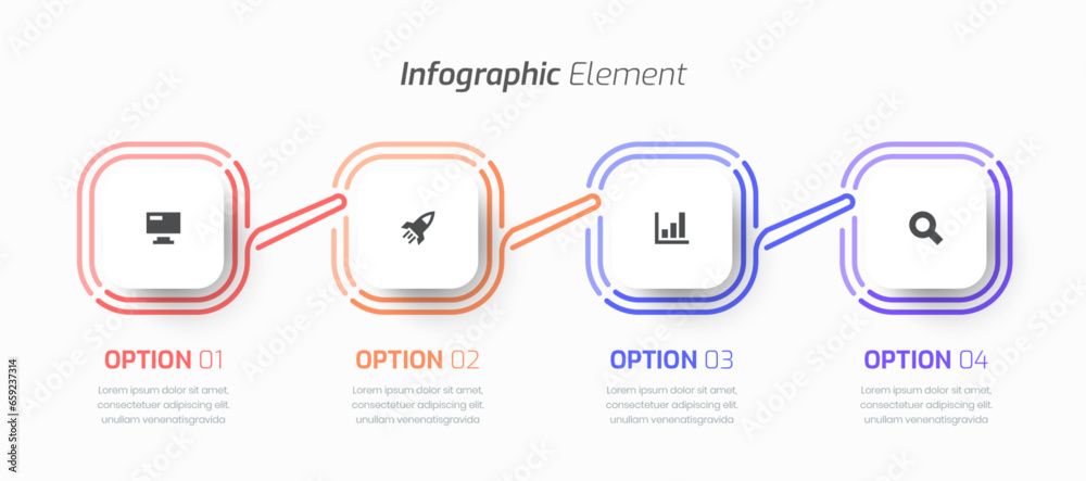 Vector Infographic Business with, Square Label, Thin Line, Icon and 4 Option for Presentation Vector Infographic Business with, Square Label, Thin Line, Icon and 4 Option for Presentation