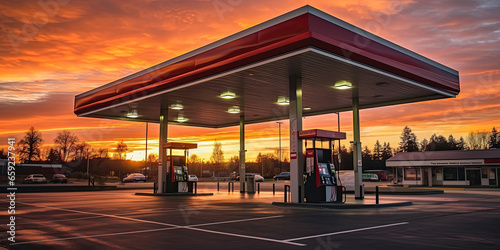 Gas station at sunset. © Sasint