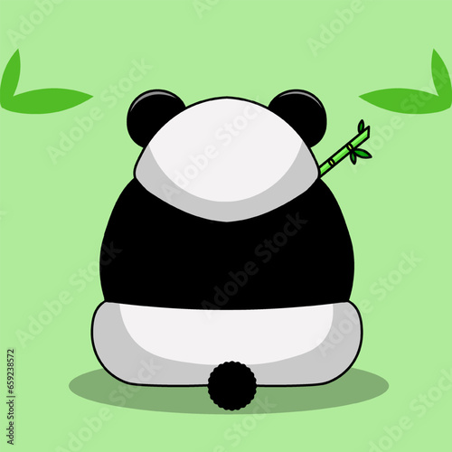 Big Sulk Panda Eating Bamboo Illustration