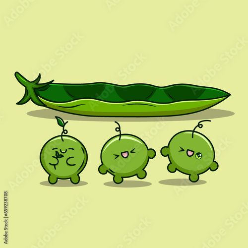 Cute Happy Three Peas Illustration