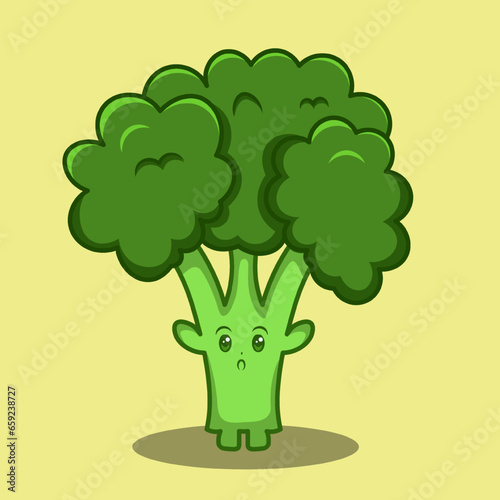 Cute Broccoli Amazed With Something Illustration