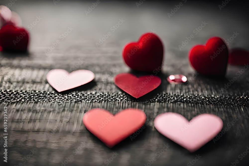 Obraz premium red and pink hearts on a black background