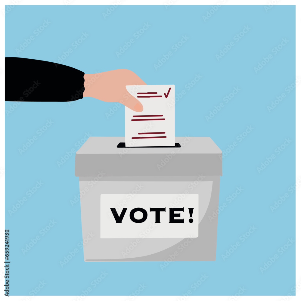 Voting concept hand puts votting ballots in box illustration Voting concept hand puts votting ballots in box illustration