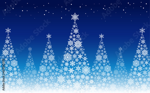 雪の結晶クリスマスツリー_青_横1