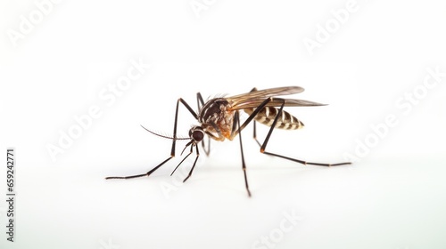 Close up portrait view of mosquito isolated on white background.