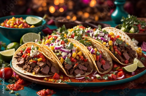 rich and mouth-watering world of Mexican cuisine image of beef tacos, AI Generative