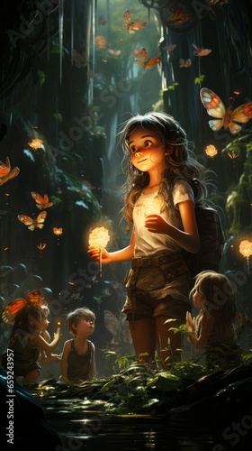 Wallpaper of Cartoon Fairies Bringing Magic to an Everyday Scene, Generative AI