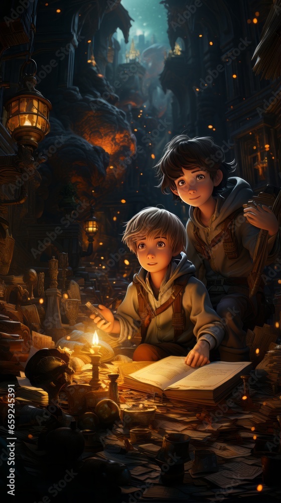 Wallpaper of Adventurous Cartoon Explorers Uncovering Hidden Treasures, Generative AI Wallpaper of Adventurous Cartoon Explorers Uncovering Hidden Treasures, Generative AI