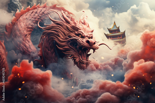 Valiant Dragon Soars in Red Sky, Embracing the Chinese New Year © NE97