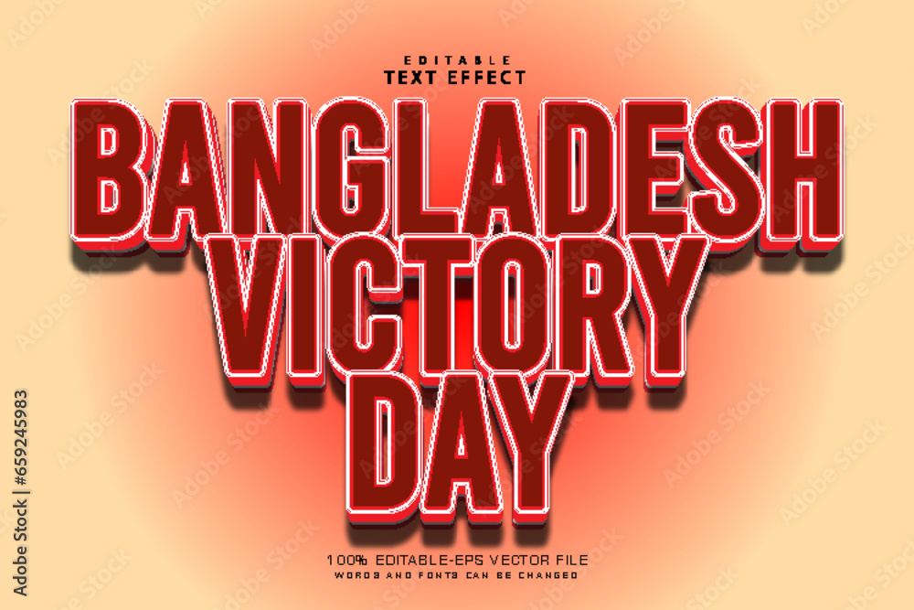 Bangladesh victory day editable text effect 3 dimension emboss cartoon style