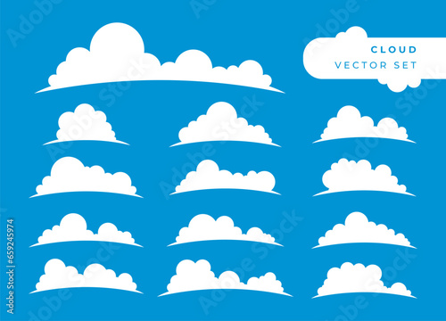 Silhouette of modern flat cumulus cloud design set