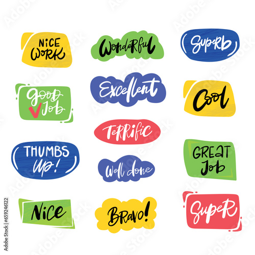 Job and great job stikers set vector illustration