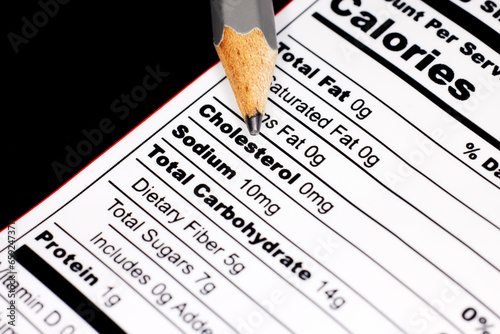 Close up of a Nutritional Label with a Pencil photo
