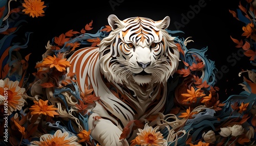 tiger in the jungle paper cut