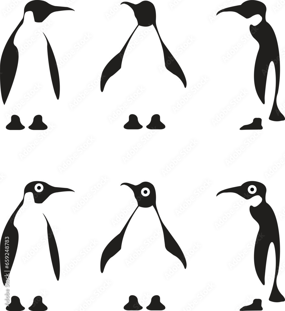Naklejka premium set of flat penguin logo illustration, good for mascot delivery or logistic, logo industry, flat color style with black isolated on transparent background. Animal Nature Icons .