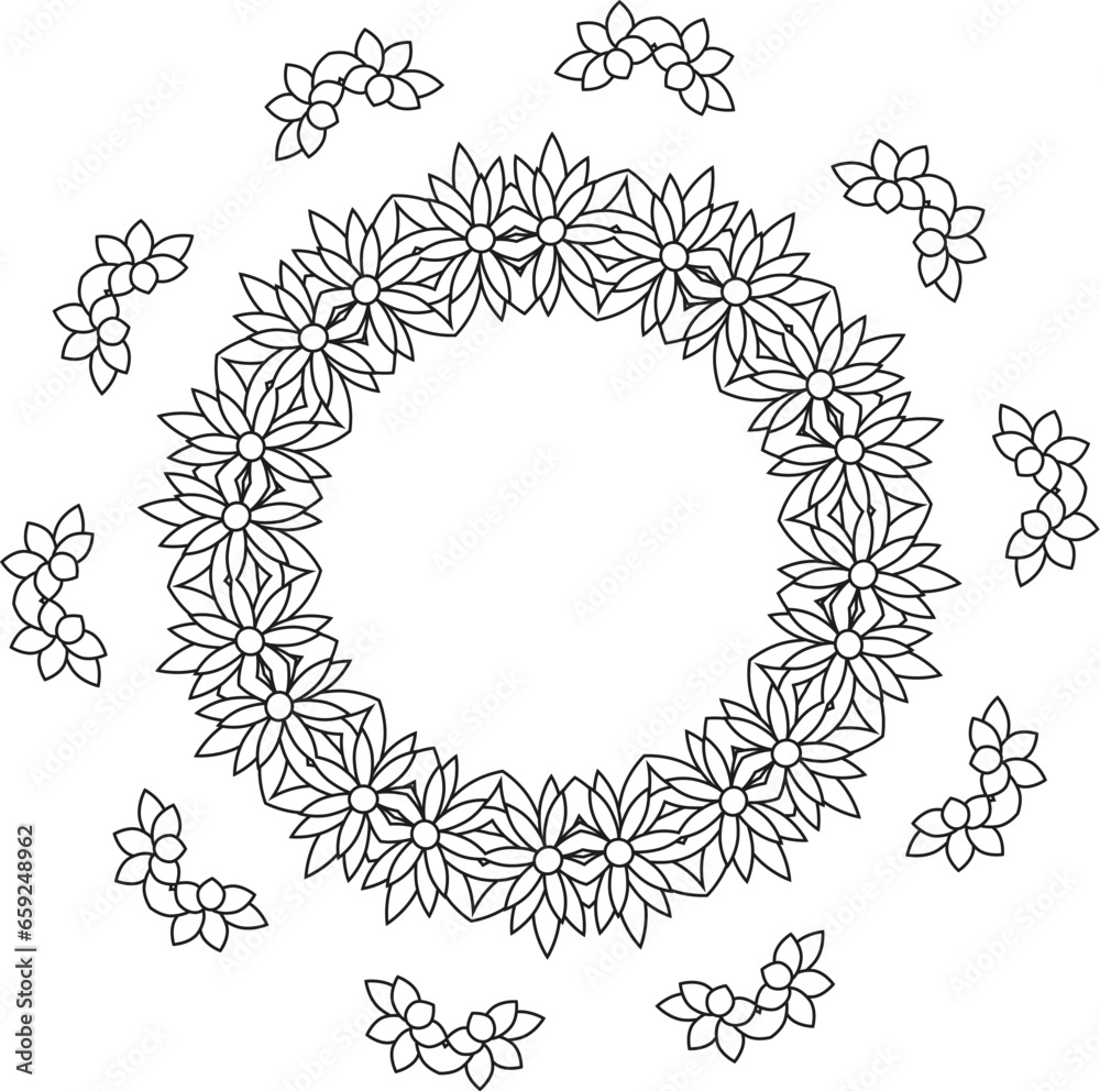 A wreath of stylized flowers for your projects. A wreath of stylized flowers for your projects.