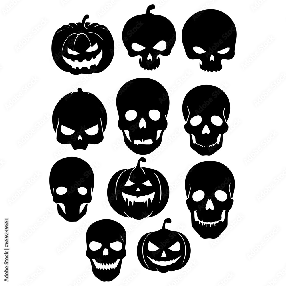 Halloween skull vector silhouette illustration