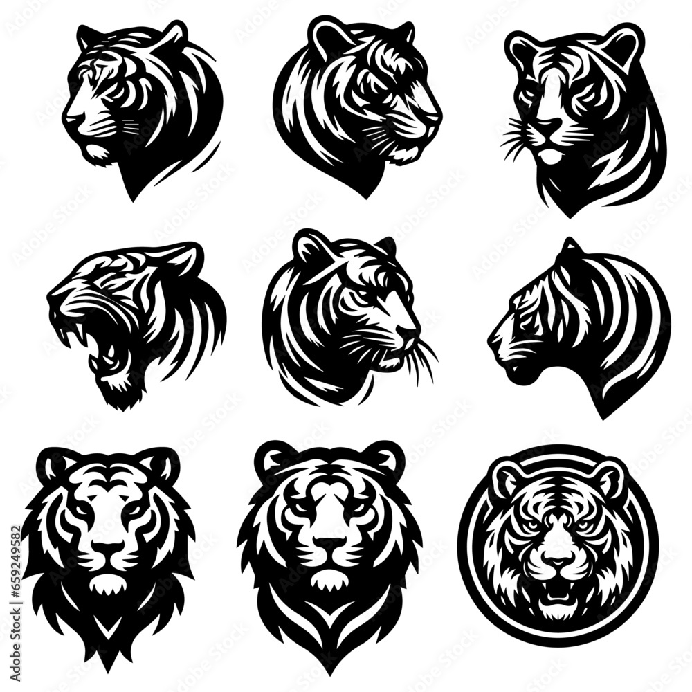 Tiger Logo Concept vector illustration a set of group, Tiger Vector Illustration, Tiger Icon vector Tiger Logo Concept vector illustration a set of group, Tiger Vector Illustration, Tiger Icon vector