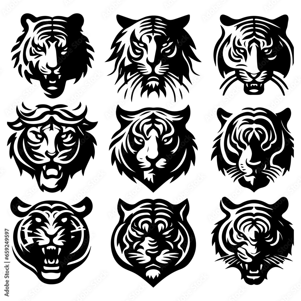 Tiger Logo Concept vector illustration a set of group, Tiger Vector Illustration, Tiger Icon vector 