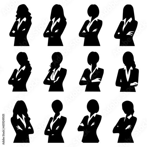 business woman folded arms vector silhouette a set of group black color