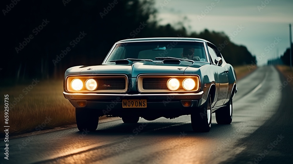 Fototapeta premium Racing Through Time: Exploring the Thrills of Athletic Driving Amidst Breathtaking Landscapes, generative AI