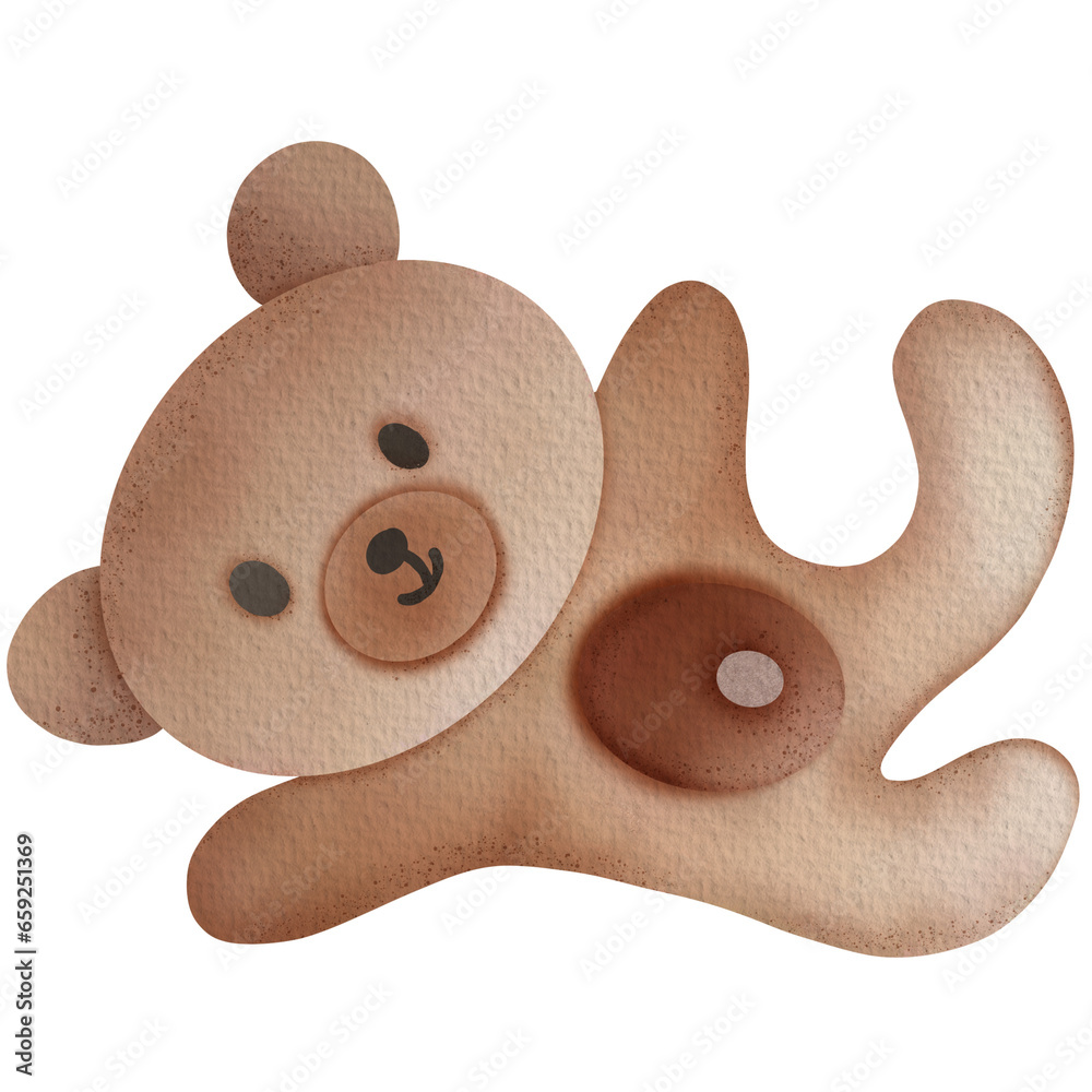 Brown bear cartoon drawing on paper texture