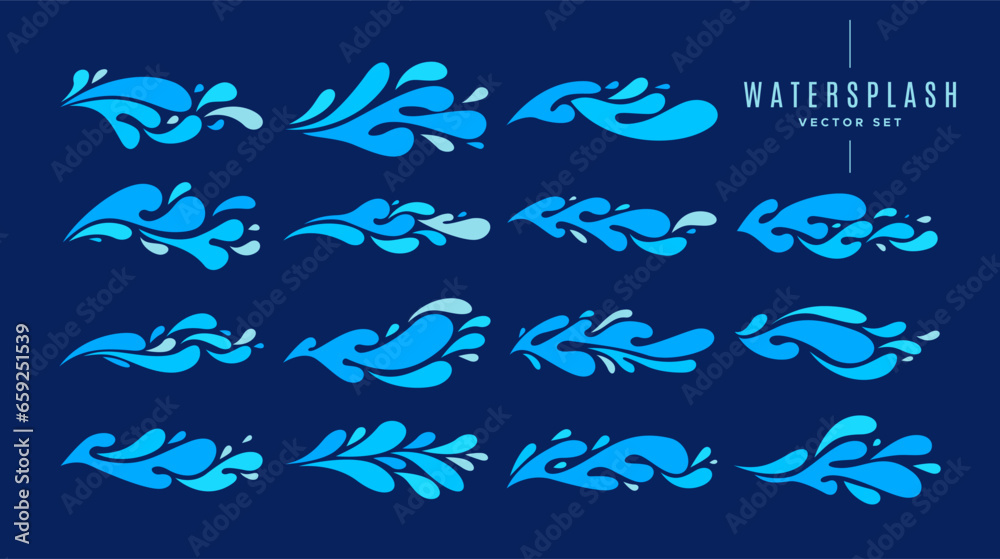 Set of flat horizontal liquid water wave splash logo divider, icon design bundle Set of flat horizontal liquid water wave splash logo divider, icon design bundle